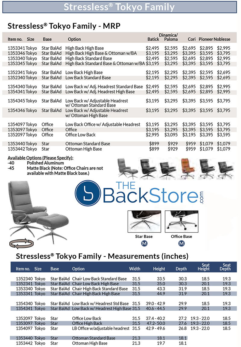 Stressless Tokyo Family Recliner Chair and Ottoman Dimensions by Ekornes