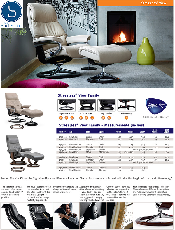 Stressless View Signature Base Recliner Chair and Ottoman