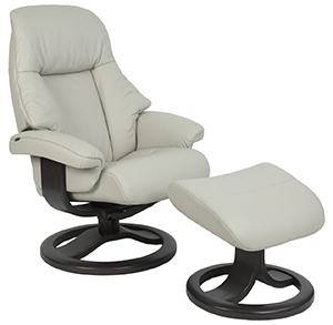 Fjords Alfa 510 R Frame Ergonomic Recliner Chair and Ottoman in Shadow Grey Leather Scandinavian Lounger