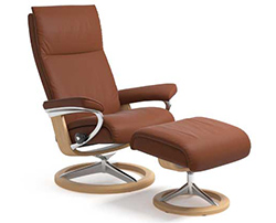 Stressless Aura Signature Base Chair Recliner and Ottoman