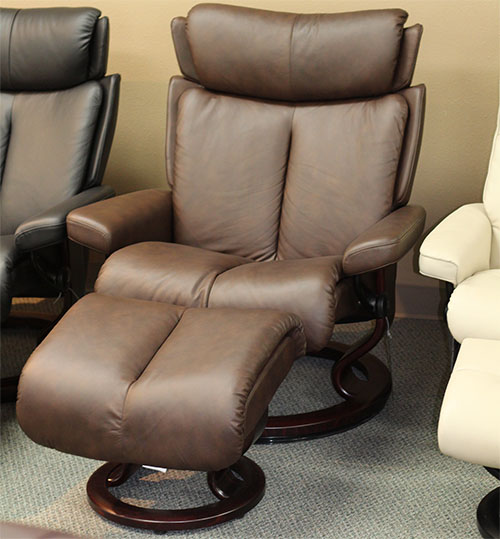 Stressless Magic Paloma Chocolate Leather Recliner and Ottoman